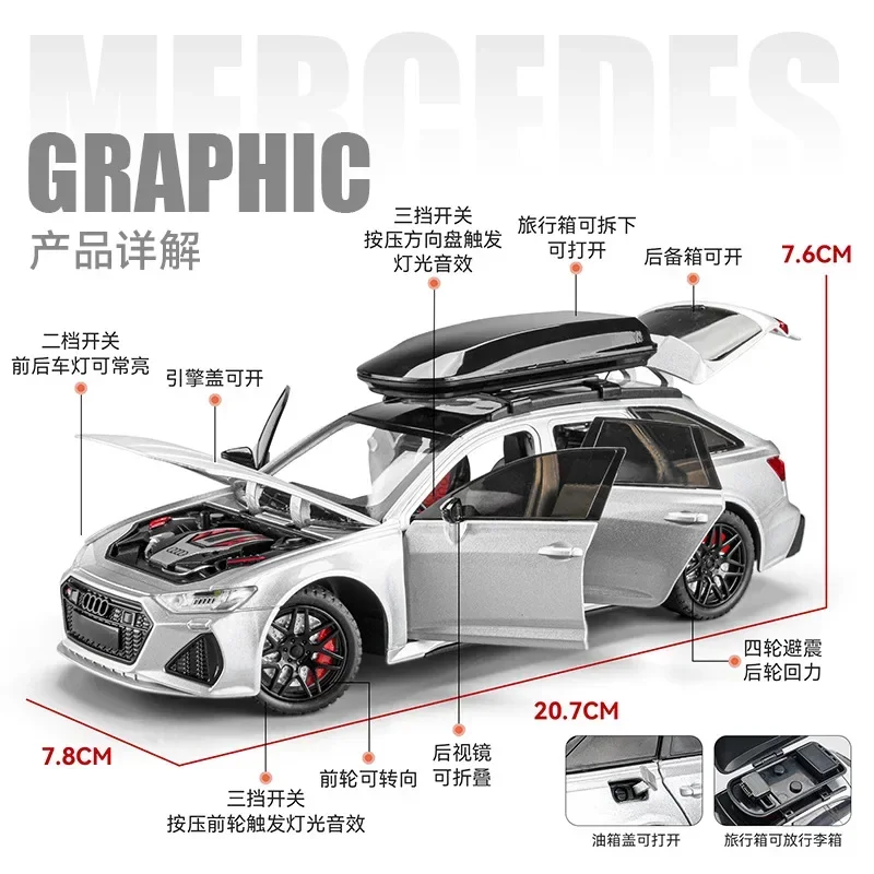 1:24 Audi RS6 simulasi Model mobil logam campuran suara dan cahaya tarik kembali mainan mobil stasiun Wagon anak koleksi hadiah dekorasi C161