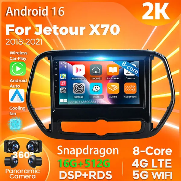 Reproductor Multimedia 2Din con Android 16 y Qualcomm Carplay para Chery Jetour X70 2018-2021, Unidad Principal de Navegación, Radio para Auto, Estéreo, DVD, Bluetooth