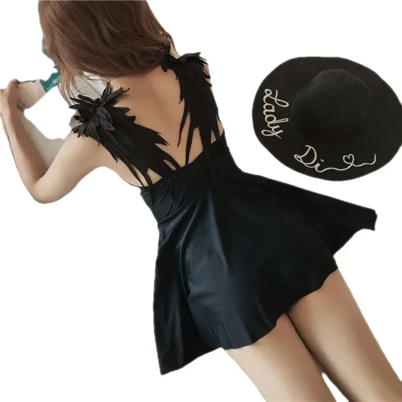 2024 Japanese and Korean Ins Style Bikini Vacation Strappy Sexy Skirt-style Halter One-piece Swimsuit Women Swimwear Women