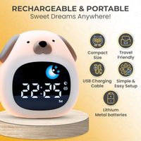 New Bright Alarm Clock Dog Design with Sleep Trainer Toddler Night Light USB Powered 8 Colors & 6 Sounds Sound Machine for Kids