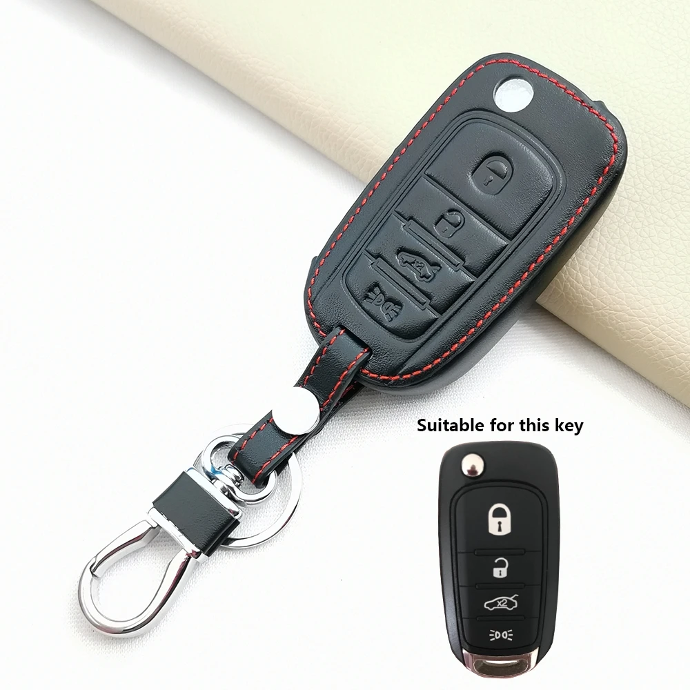 Leather Case Key Cover Car Key Holder Keychain for FIAT Tipo Toro Freedom 500X Doblo Argo Nuovo Grazie Remote Shell 3/4 Buttons