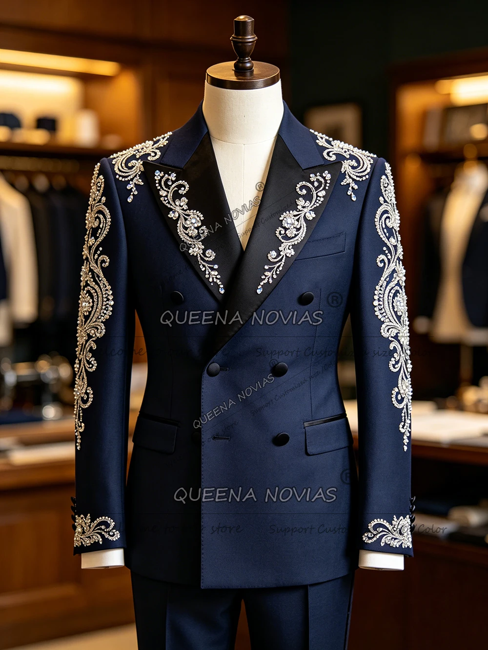

Man Trendy Suit Diamond Beaded Prom Blazer Pants 2 Pieces Groom Formal Party Wedding Tuxedos Slim Fit Male Outfits Ropa Hombre