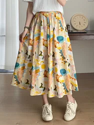 Japanese mori girl skirt plus size women clothing elastic high waisted floral printed midi skirts pastoral style clothes