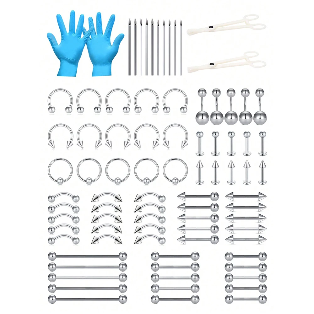 

Stainless Steel Piercing Kit 14G/16G Belly Button Piercing Kit Septum Piercing Kit Lip Tongue Nipple Ear Piercing Kit