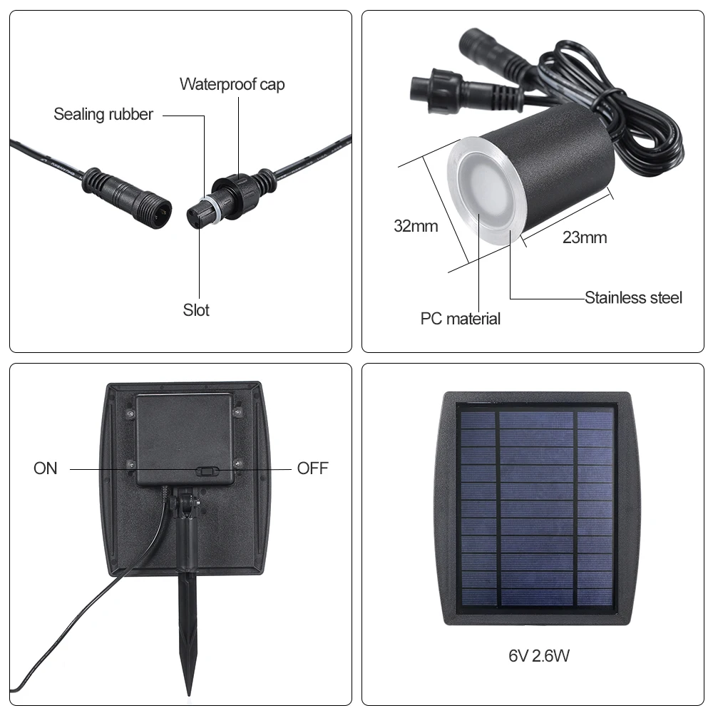 8PCS 3.2V 0.2W Solar Deck Lights IP65 Waterproof Solar Garden Light Sensing Garden Paths Underground Lamp LED Floor Light