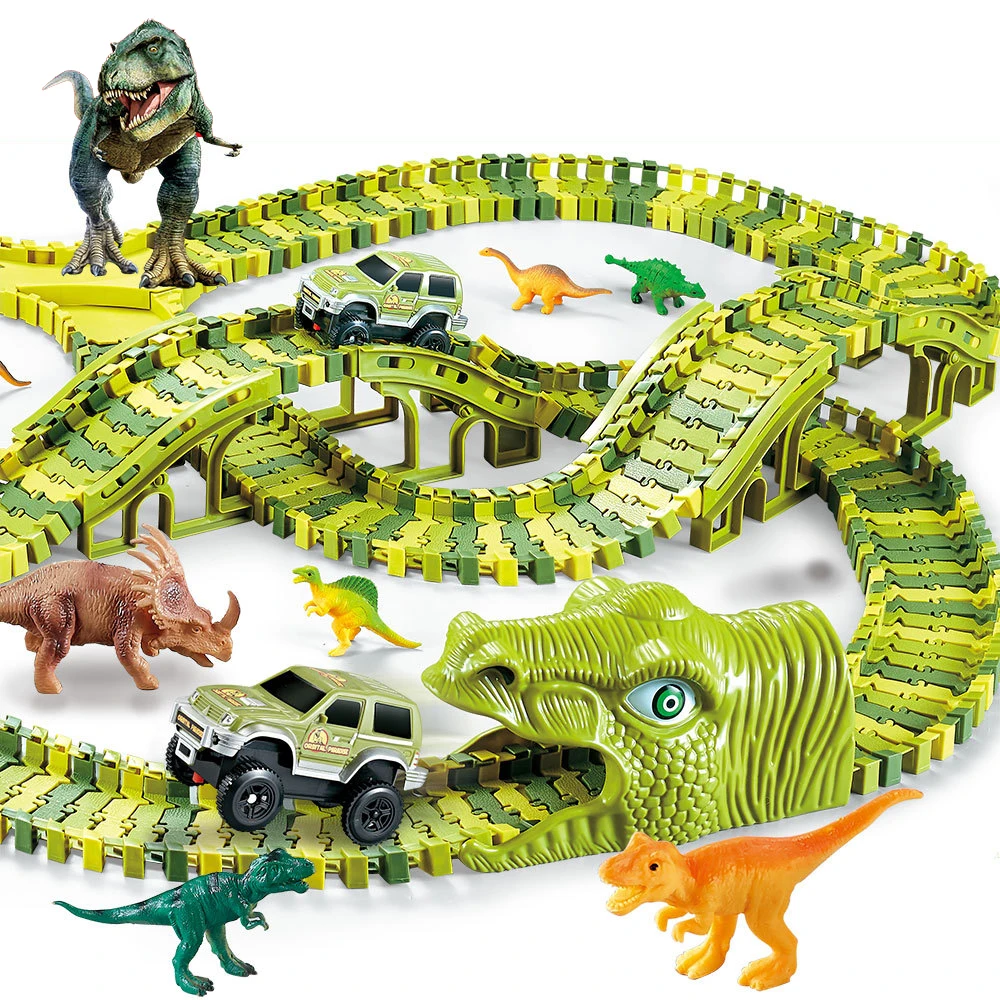 Ensemble de voiture sur rail de parc de dinosaures, ensemble de jouets de voiture sur rail de dinosaure électrique de parc d'attractions de grande roue pour enfants assemblé polyvalent, L001-X