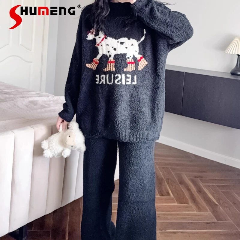 لطيف الخريف الشتاء لينة رقيق منامة النساء صوف مبطن سميكة مجموعة النوم غير رسمية الإناث الدافئة جولة الرقبة Homewear الدعاوى #3