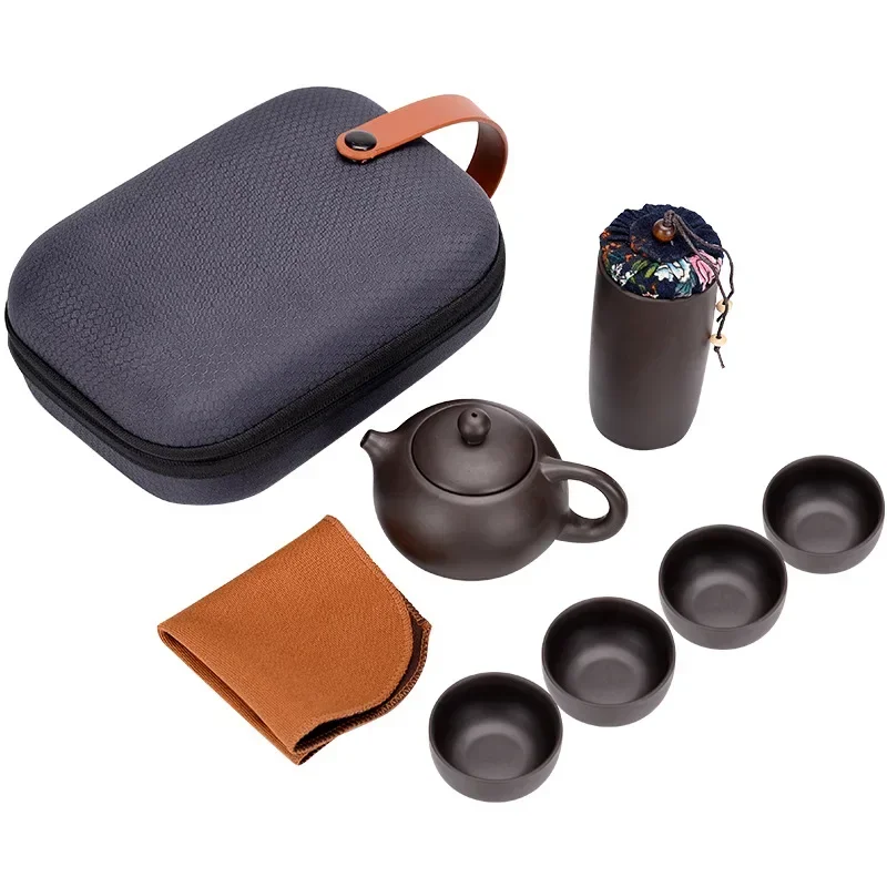 

Portable Travel Teaware Set Purple Clay Kung Fu Tea Set Chinese Porcelain Zisha Tea Pot 4 Cups Tea Cup Handmade Drinkwaret Set