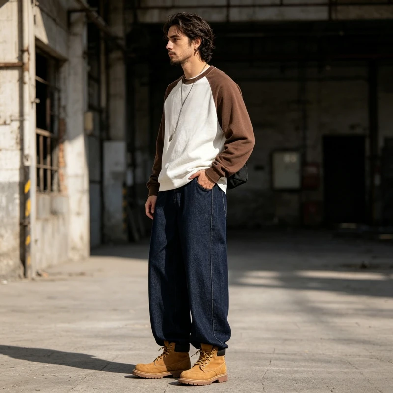 

Pants Denim Pant Men Jeans Wide Leg Long Pants Elastic Waist Vintage Loose Mid Waist Straight Trousers High Street Work Casual