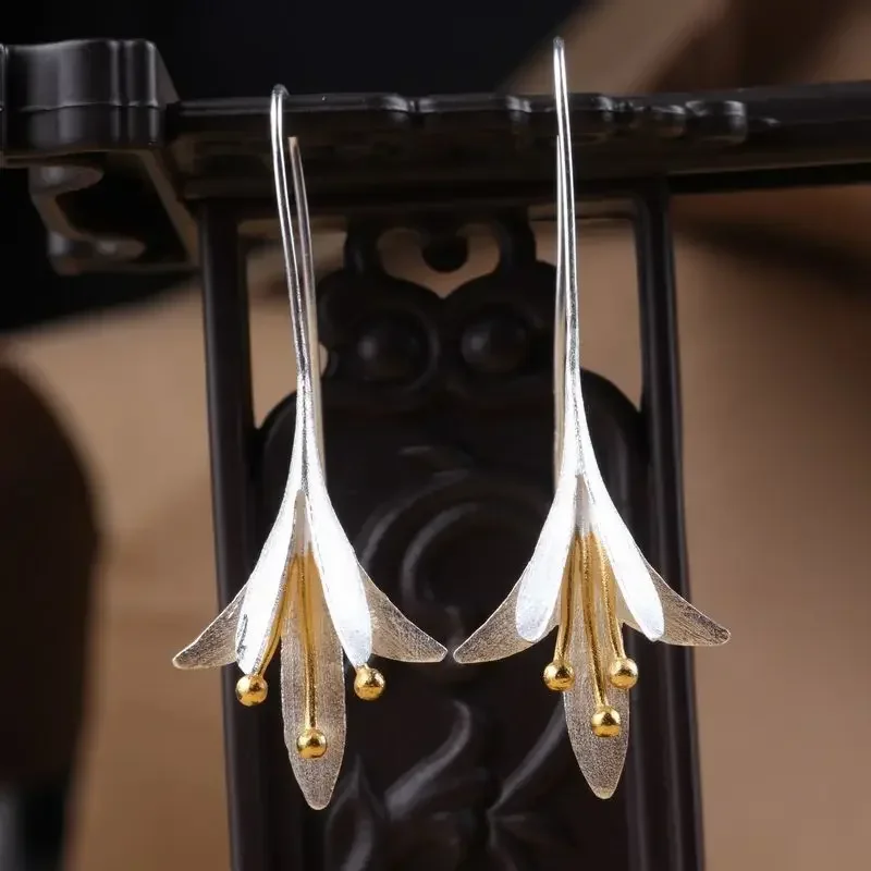 

Luxury Designer Handmade 925 Sterling Silver Earrings Flower Drop Earrings for Women Jewelry Party brincos Bijoux