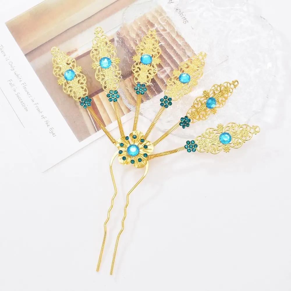 Ancient Hanfu Headwear Thai Headdress Flower Leaf Metal Hair Sticks Ancient Style Headwear Gold U Shape Hairpin