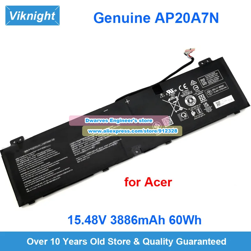 

Genuine AP20A7N Battery 15.48V 3886mAh 60Wh KT.00407.010 for Acer Predator Triton 300 SE PT314-51s PT314-51s-79TYPT314-51S-73DW