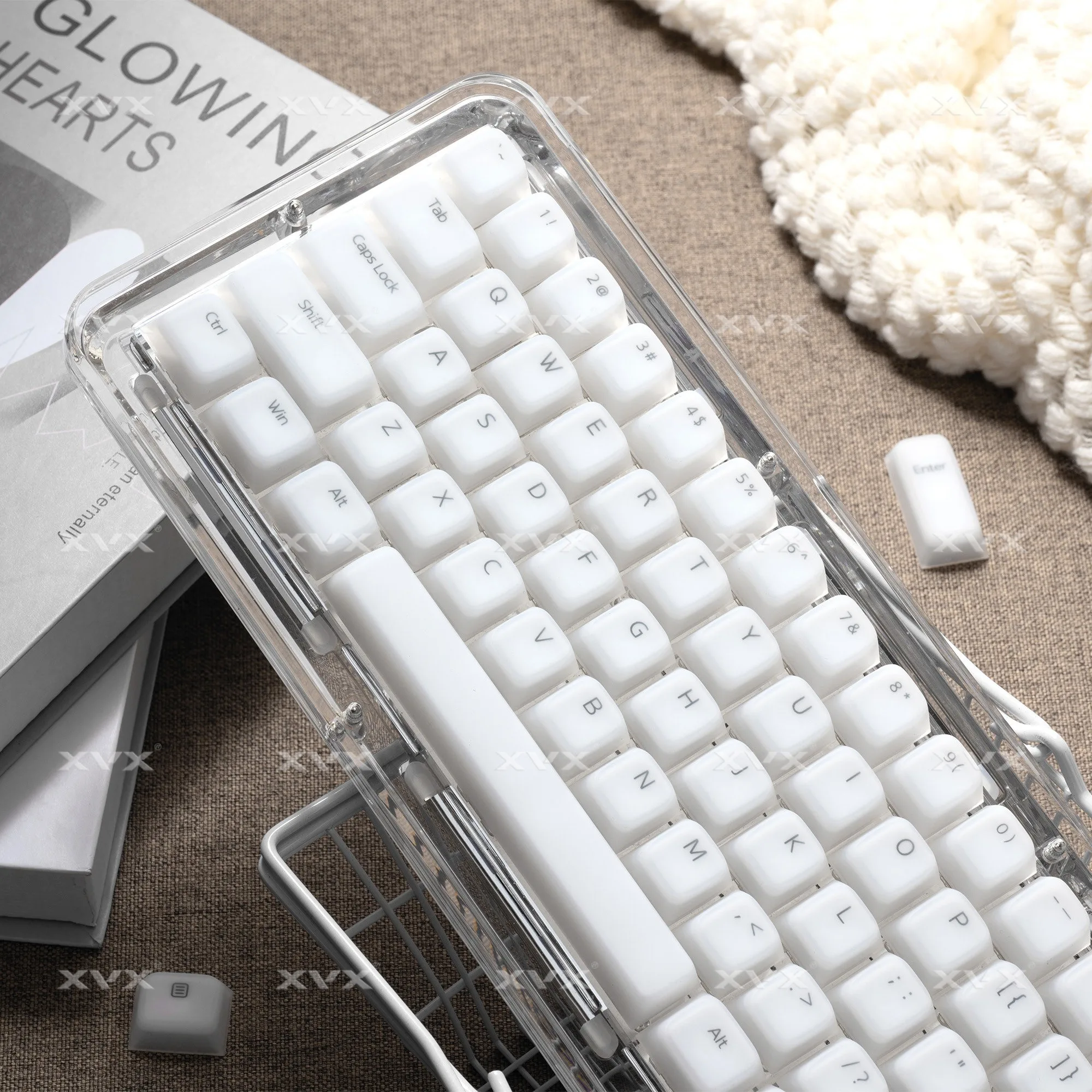 Silicone Cute Cat-shaped Pink White Keycaps Pudding Soft Texture Cherry Profile 113 Keys 75/78/80/82/84/87 Mechanical Keyboard
