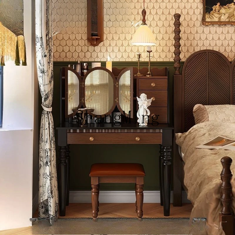 

ZYY solid wood dresser makeup mirror light luxury retro makeup table integrated bedroom small apartment