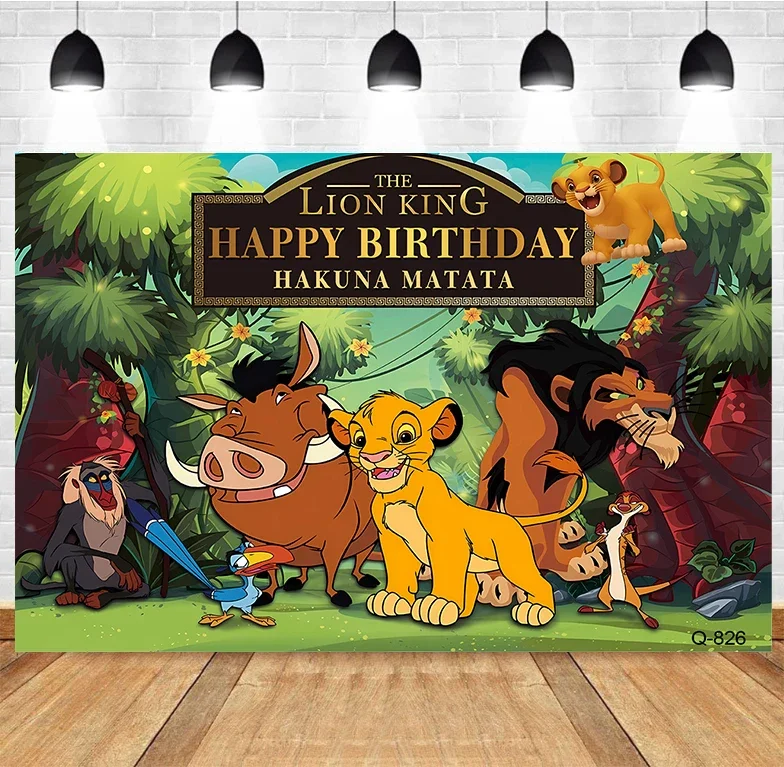 Lion King Simba Backdrop Birthday Party Newborn Decor Vinyl Cloth Background Baby Shower Lion King Banner for Kids Room  Props