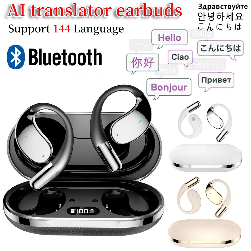 AI Translator Earbuds Bluetooth Real Time translators headphones 144 language Two-Way Voice Translator for Business Travel