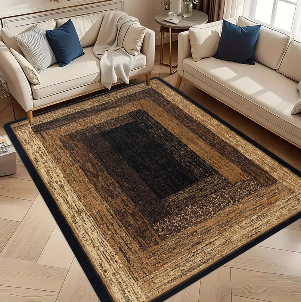 Geometrischer Teppich im Boho-Chic-Stil, brauner abstrakter Teppich mit ethnischem Muster, rutschfeste Bodenmatte für gemütliche Wohnzimmerdekoration