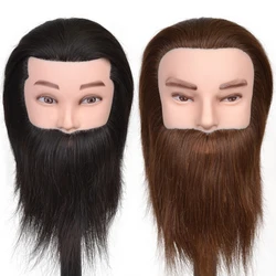 Tête de mannequin avec cheveux pour homme, 100% cheveux humains, pratique de la barbe, coiffeur, formation en cosmétologie, tête de beurre pour la coiffure