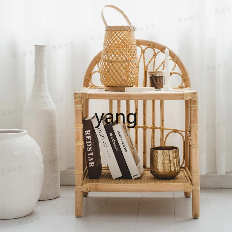 LH  small locker rattan Japanese handmade small side cabinet log color bedside table