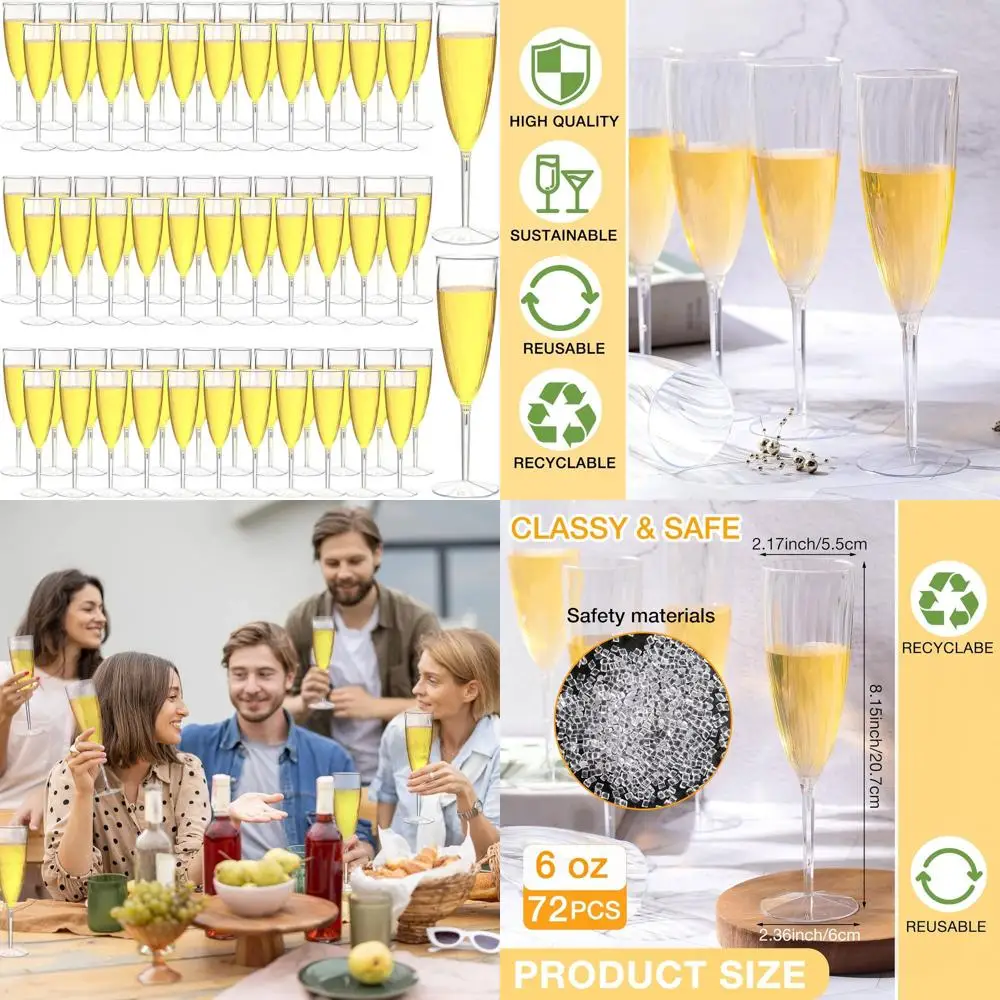 

72 Pack Clear Plastic Champagne Flutes for Weddings, Parties, and Daily Use
