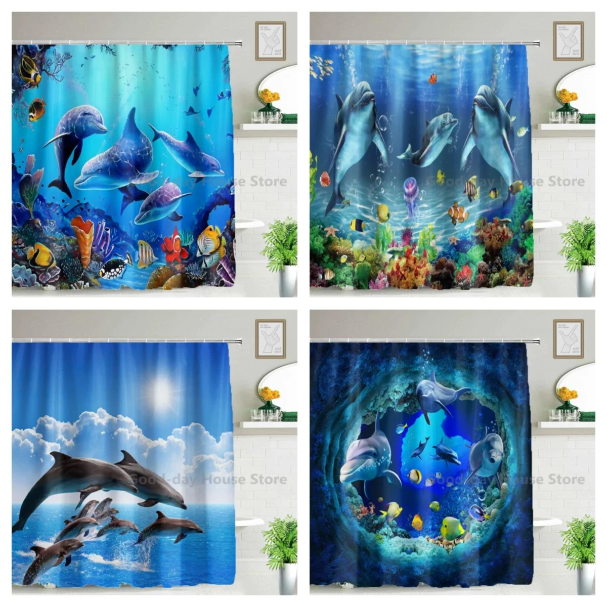 

3D Dolphin Bathroom Shower Curtain Waterproof Polyester Fabric Bath Curtain with 12 Cute Cortinas Washable Decor Bath curtain