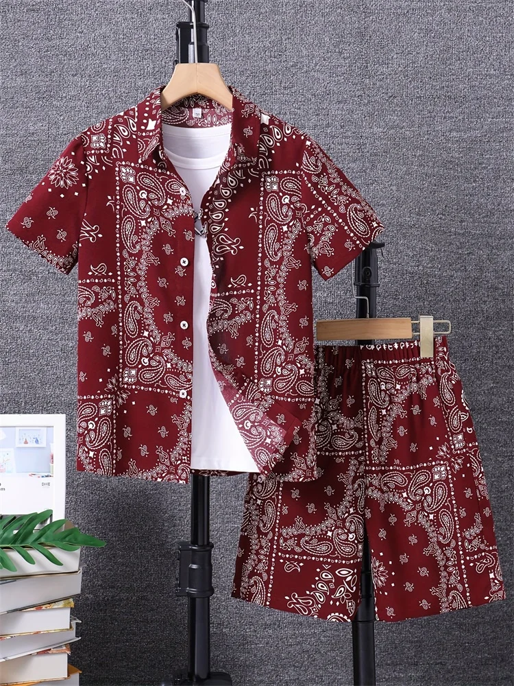 Set di camicie da uomo per le vacanze al mare in stile Hawaii, set estivo a maniche corte con stampa di palme 2025