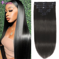 Clip In Hair Extensions Human Hair Brazilian Straight Seamless 100% Real Human Hair Natural Black Clip In Extensions 16-26 Inch