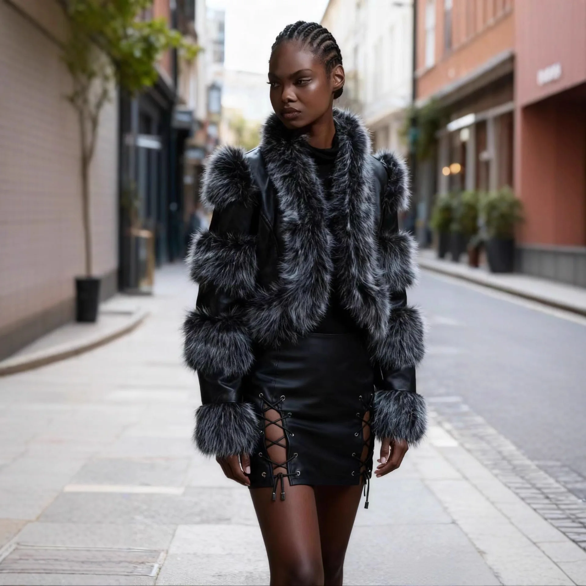 

Women's Sexy Imitation Fox Fur Short PU Jacket High-End Niche Top for Autumn Winter Fashion Trendy Elegant Designer Clothing