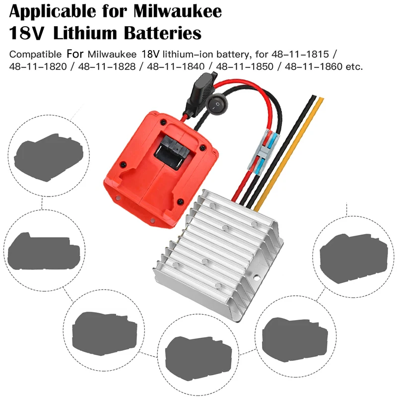 

240W 20A DC 18V to DC 12V Buck Converter Adapter for Milwaukee 18V Li-Ion Battery DIY Buck Converter Regulator With Switch Fuse