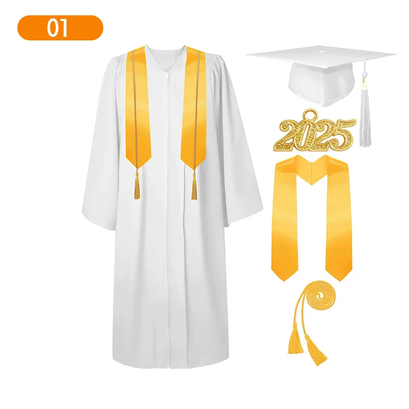 2025 الكبار زي التخرج درجة البكالوريوس ثوب الأكاديمية موحدة صبي فتاة التخرج التصوير أداء رداء طقم قبعات