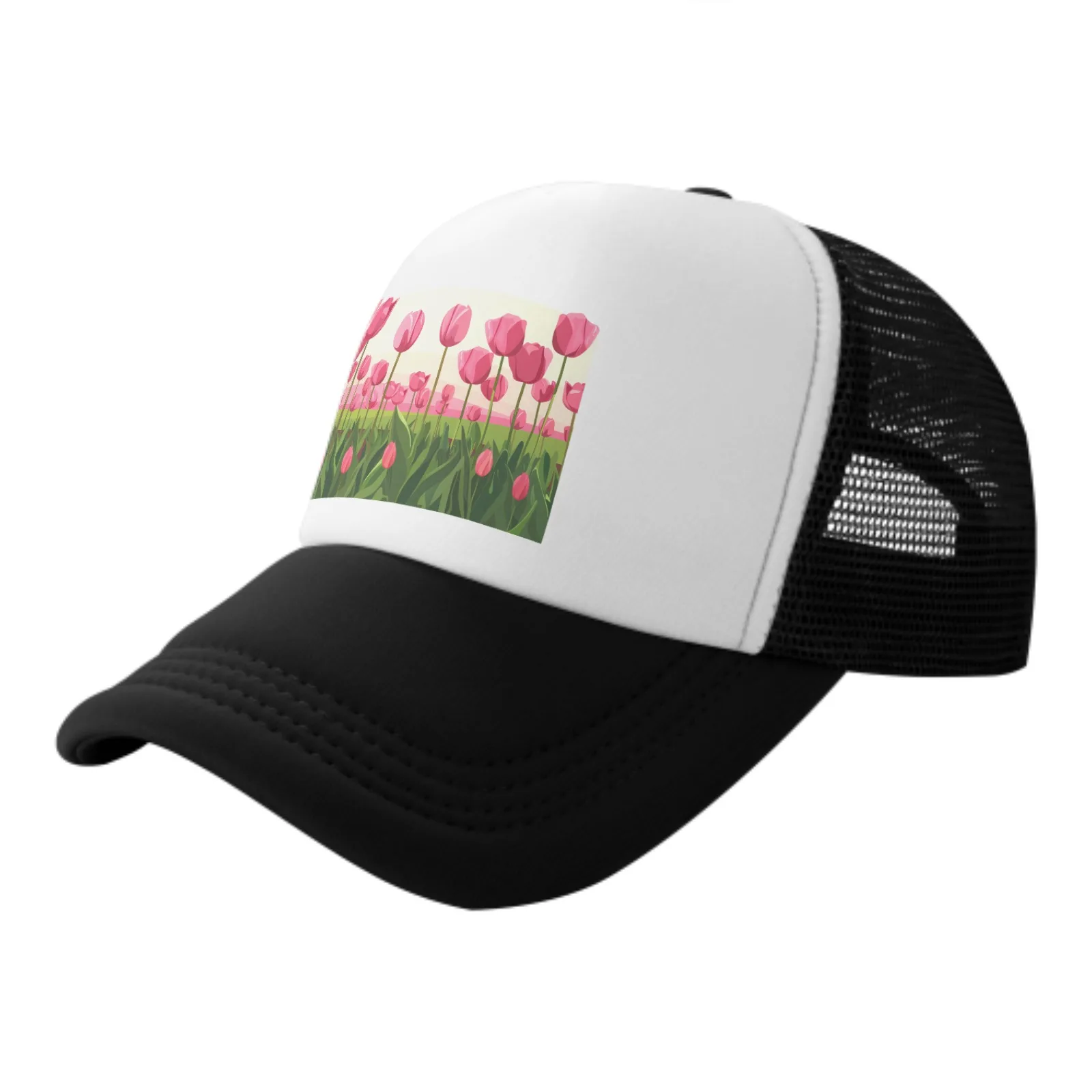 Tulip Field Baseball Cap for Men Women Trucker Mesh Hat Adjustable Sports Breathable Fashion Daily Travel Unisex