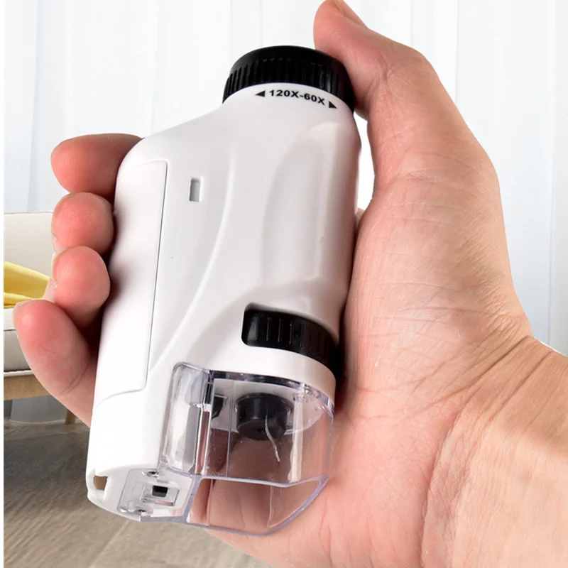 Handheld Biological Microscope for Children, Educational Toys, Birthday Gift, LED Light, 60X-120X