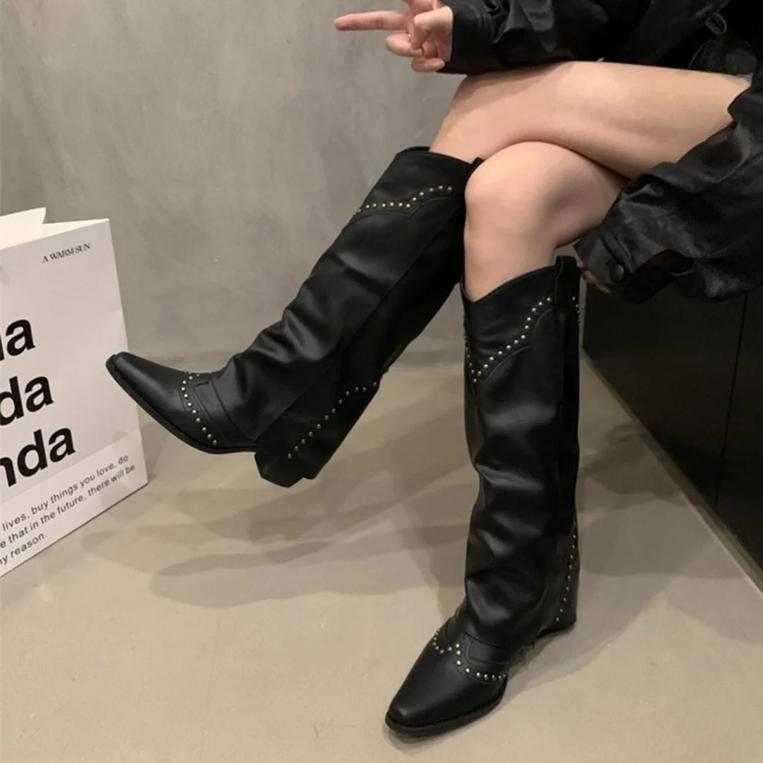 المرأة خمر برشام حذاء برقبة للركبة-النمط الفرنسي كاوبوي السائق الأحذية تنوعا بانت الساق الأحذية ل Petite أنيق أحذية طويلة #3