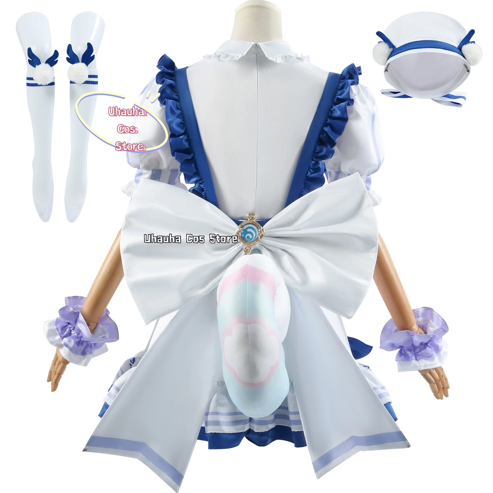 Spiel Genshin Impact Sigewinne Cosplay Kostüme Kaffee Maid Schürze Kopfbedeckung Perücke Zubehör Komplettes Set Halloween Party Für Frauen