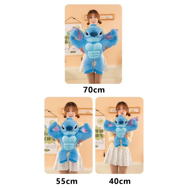 40/70cm Disney Lilo and Stitch Kawaii Muscle Plush Toys Cartoon Plushie Anime Stich Dolls Pillow Stuffed Kids Birthday Xmas Gift