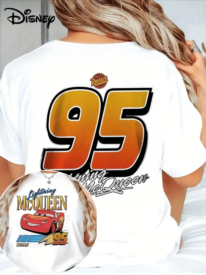 

2025 Disney Pattern Printed Women's Casual Comfortable Unique Smiling Face Black Round Neck Short Sleeve T-shirt