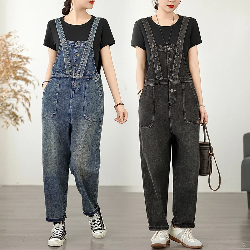 Monos vaqueros de pierna ancha de cintura alta para mujer, novedad de primavera y verano, pantalones vaqueros holgados de corte recto, pantalones generales con sensación de diseño