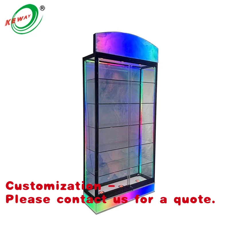 

Customize.KEWAY Factory Custom 6ft Smoke Shop Display Cabinet Aluminum Frame Tempered Glass Full Showcase LED Waterproof