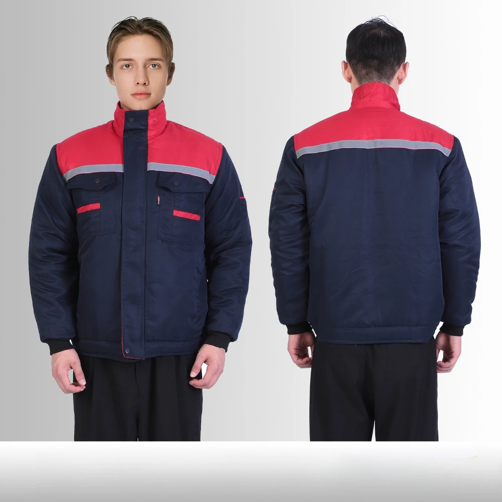 Men's Winter Work Jacket, Padded Coat High Visibility Reflective Tape Multi-Pocket Workwear, Construction Auto Repair Workwear