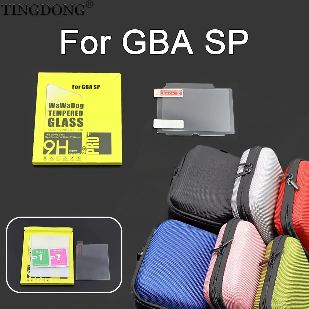 Für GBA SP Transparenter Glasbildschirmschutz, Gehärteter Schutzfilm mit Verpackung, Hartschalen-Aufbewahrungsschutzgehäuse