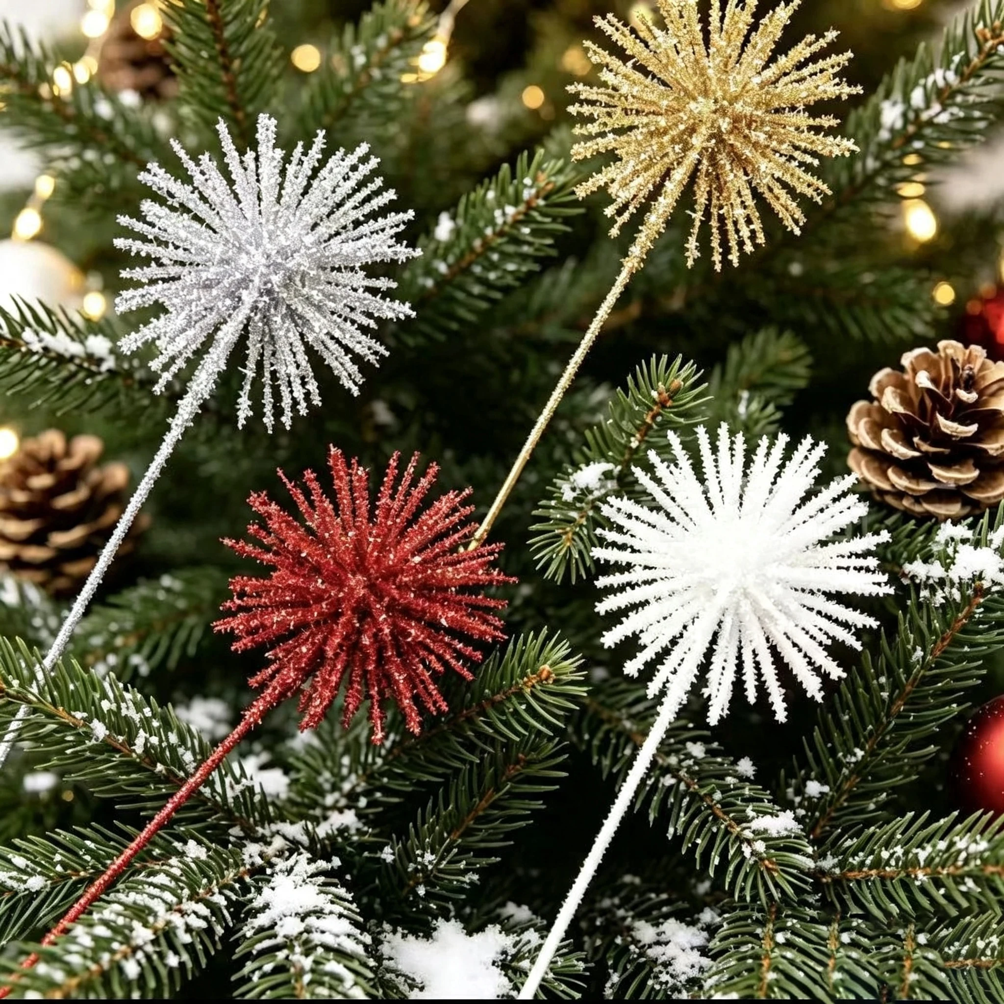 Fleurs artificielles de Noël en plastique pailletées 50 cm, fleurs décoratives de Noël, arrangements floraux simulés DIY