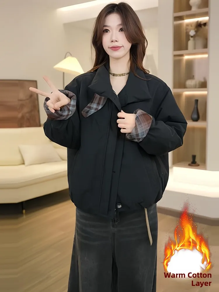 เสื้อโค้ทผ้าฝ้ายบุซับในสำหรับผู้หญิง สไตล์เกาหลี น่ารัก อเนกประสงค์ ใส่สบาย เหมาะสำหรับฤดูหนาว เหมาะกับการเดินทางไปทำงาน