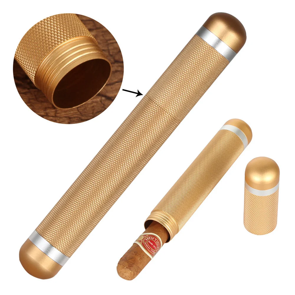 1pc Portable Aluminum Alloy Cigar Tube Metal Storage Aluminum Cigar Tube Moisture-proof Anti-fall Sealed Cigar Tube