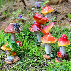 Resin Mushroom Decor Garden Ornaments Outdoor Animal Figurines 5-8cm High Fairy Doll Garden Yard Decoration