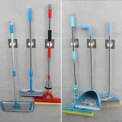 1pcs Self Adhesive Hooks Punch-free Mop Holder Bathroom Shelf Wall-Mounted Mop Broom Hanger Bathroom Storage Home Accessories