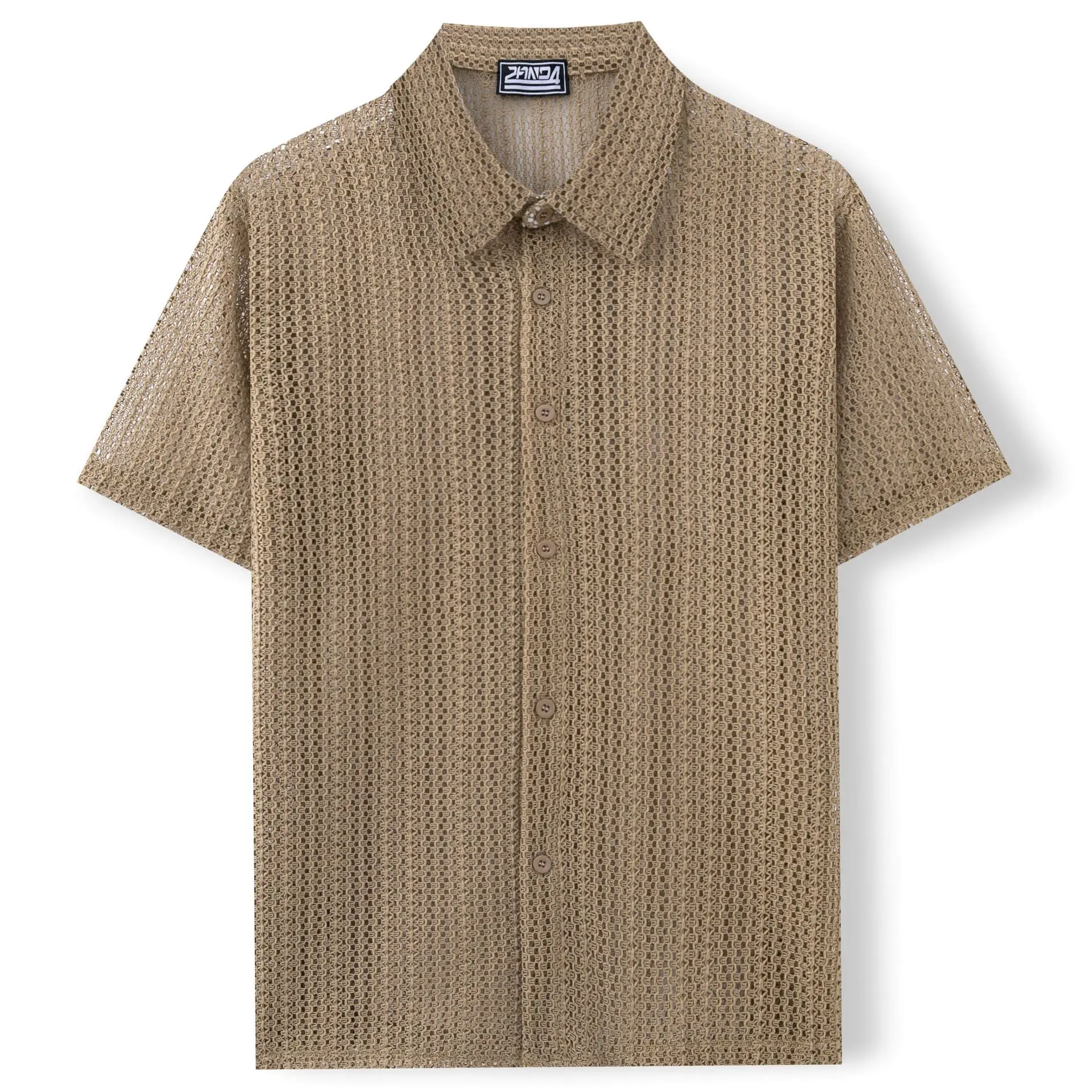 Summer Men's Casual Knitted Shirt New Hollow Short Sleeved Top Men Clothing Hawaiian Style