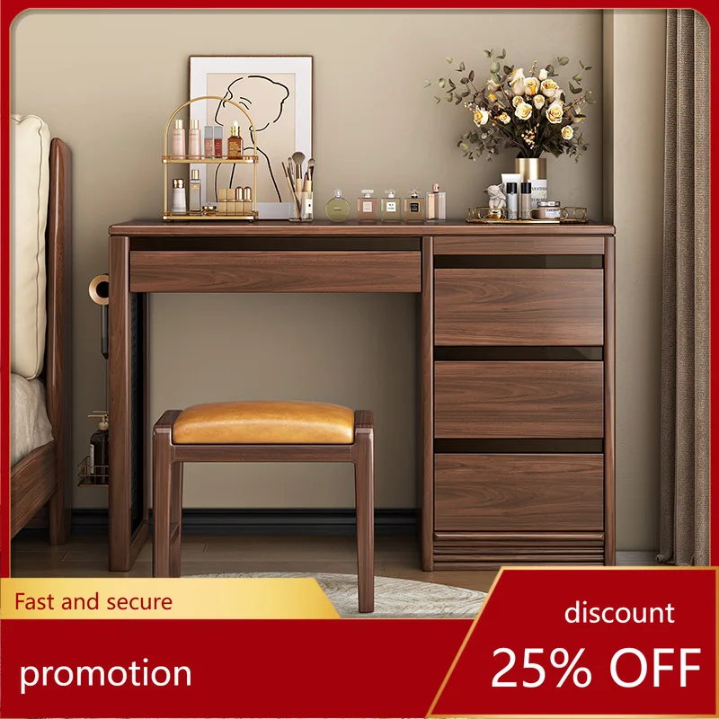 

ZML Solid Wood Dressing Table Desk Integrated Multi-Functional Small Apartment Home Bedroom Storage Makeup Table