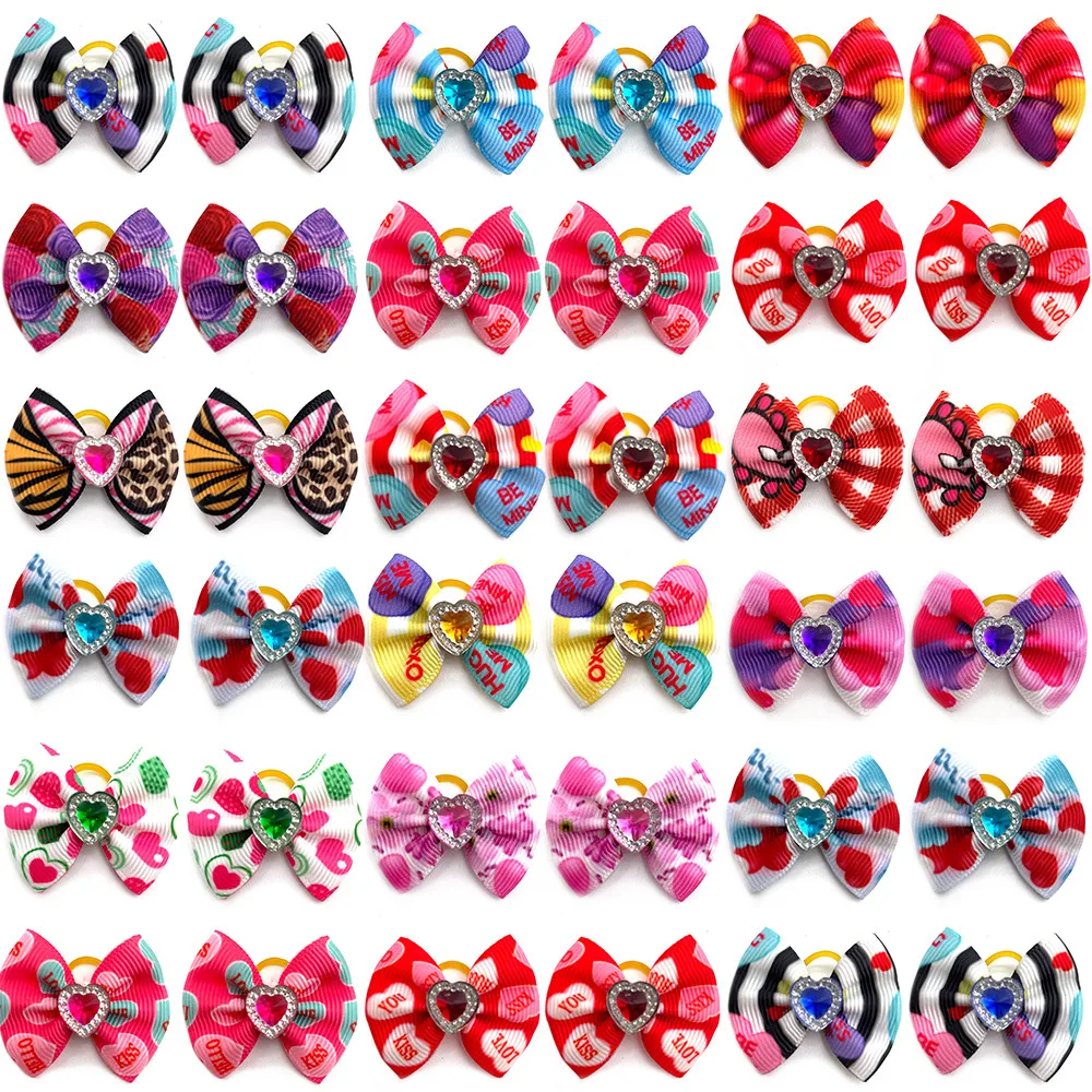 10/20/30pcs Valentine's Day Pet Supplies Dog Hair Bows Small Dog Hair Accessories Heart Style Dog Bow for Small Dog  Accessories