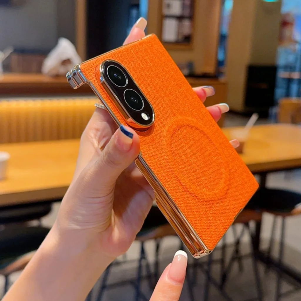 Magnetic Cloth Pattern Phone Case For Samsung Galaxy Z Fold 8 7 Fold8 Fold7 5G Electroplated Hinge Protection Shockproof Cover