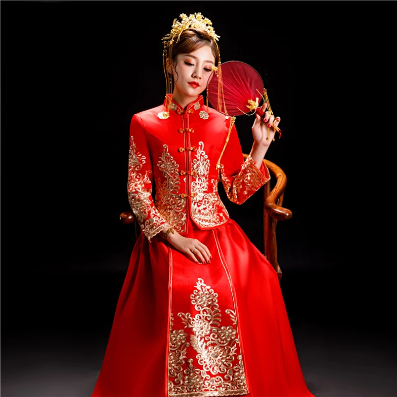 

Traditional Chinese Wedding Dress Oriental Style Dresses Long Cheongsam Wedding Party Dress Slim Bride Modern Cheongsam